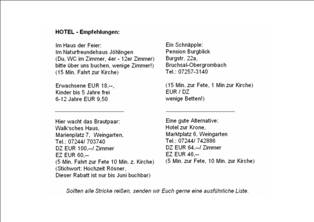 Hotelliste gefällig ? Bitte schön.